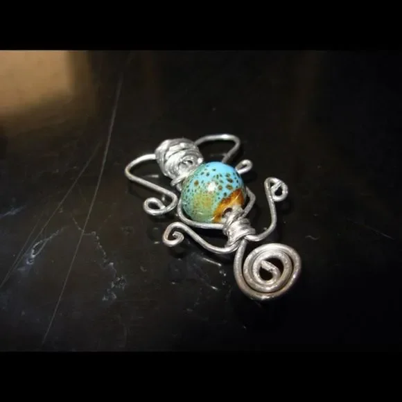 🎈3/$12 Handmade wrapped pendant with teal focal! - Picture 2 of 3